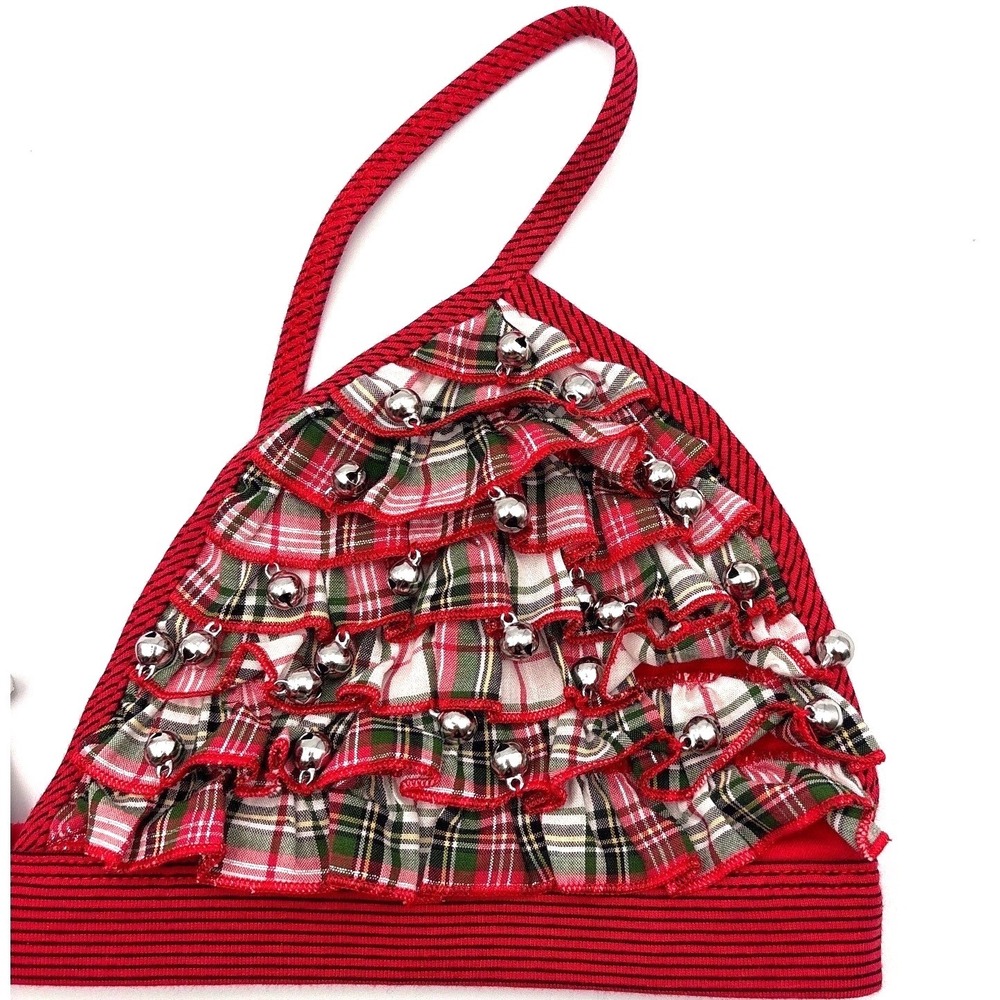 Victoria's‎ Secret M Red Plaid Jingle Bell Ruffle Triangle Bralette Christmas